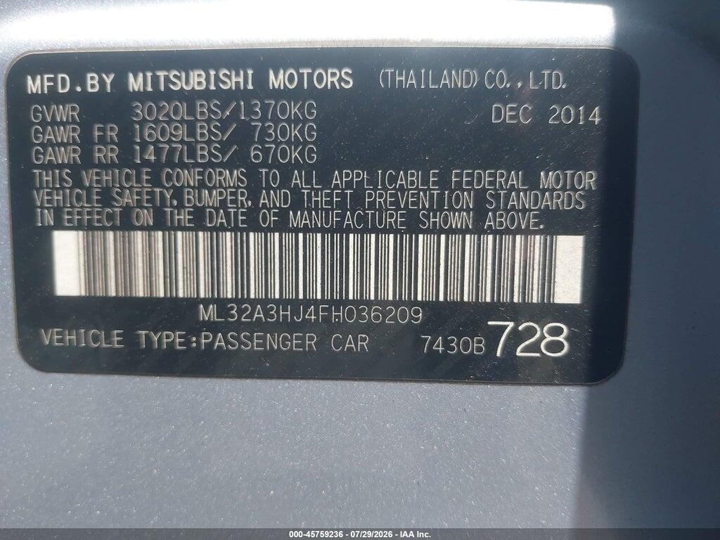 ML32A3HJ4FH036209 2015 MITSUBISHI MIRAGE photo no. 9
