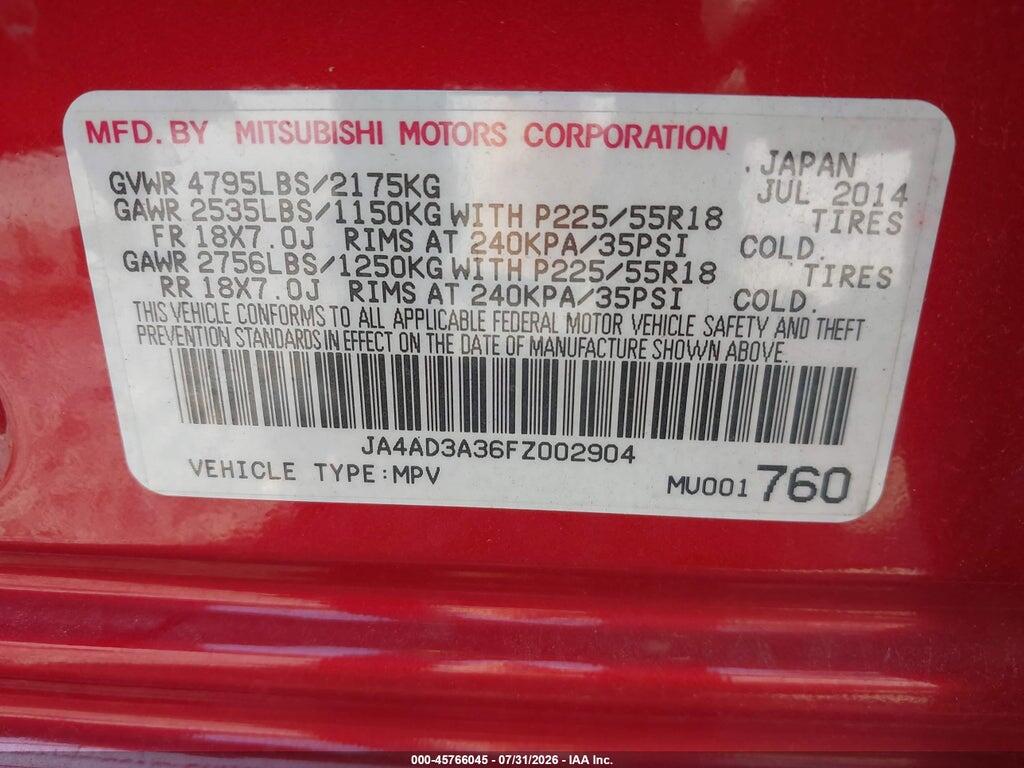 JA4AD3A36FZ002904 2015 MITSUBISHI OUTLANDER photo no. 9