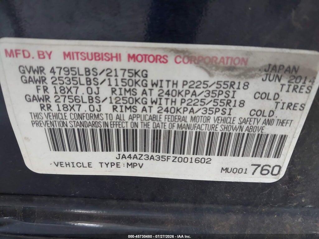 JA4AZ3A35FZ001602 2015 MITSUBISHI OUTLANDER photo no. 9