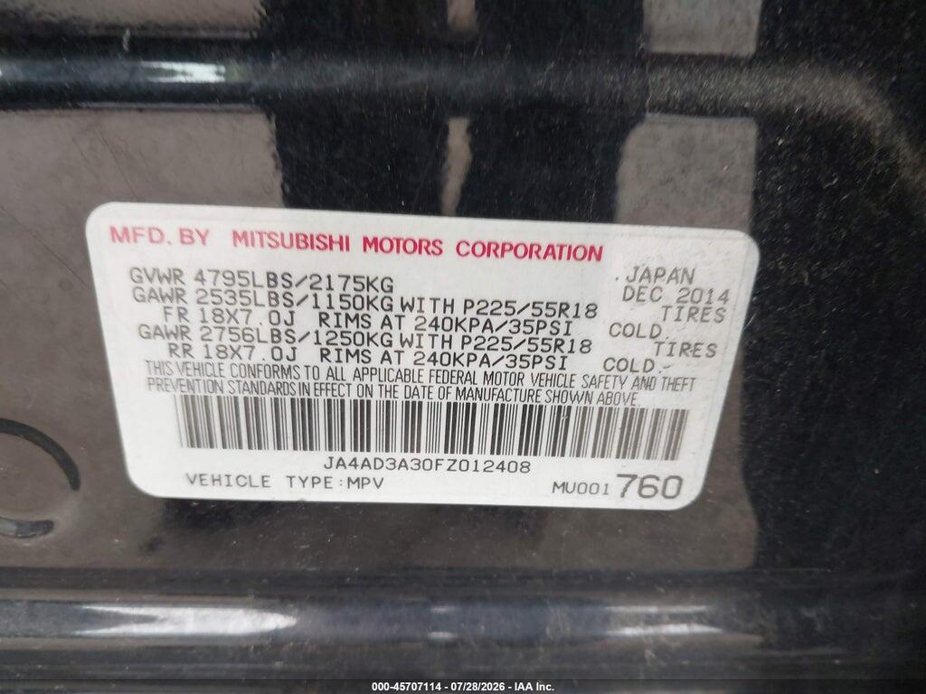 JA4AD3A30FZ012408 2015 MITSUBISHI OUTLANDER photo no. 9