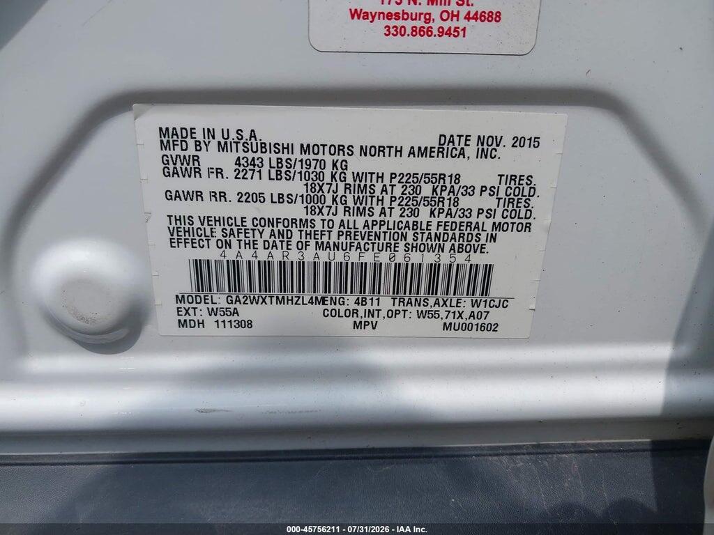 4A4AR3AU6FE061354 2015 MITSUBISHI OUTLANDER SPORT photo no. 9