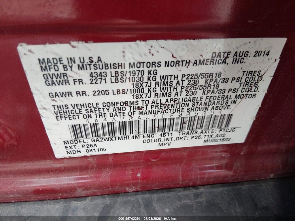 4A4AP3AU5FE005394 2015 MITSUBISHI OUTLANDER SPORT photo no. 9