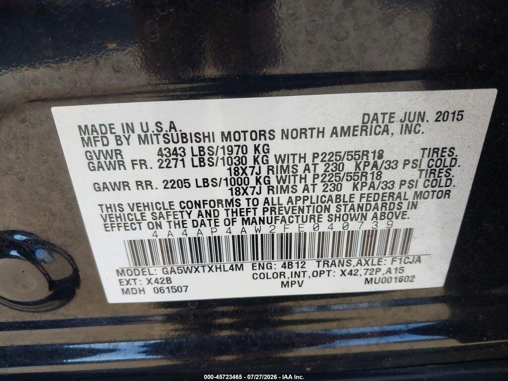 4A4AP4AW2FE040739 2015 MITSUBISHI OUTLANDER SPORT photo no. 9