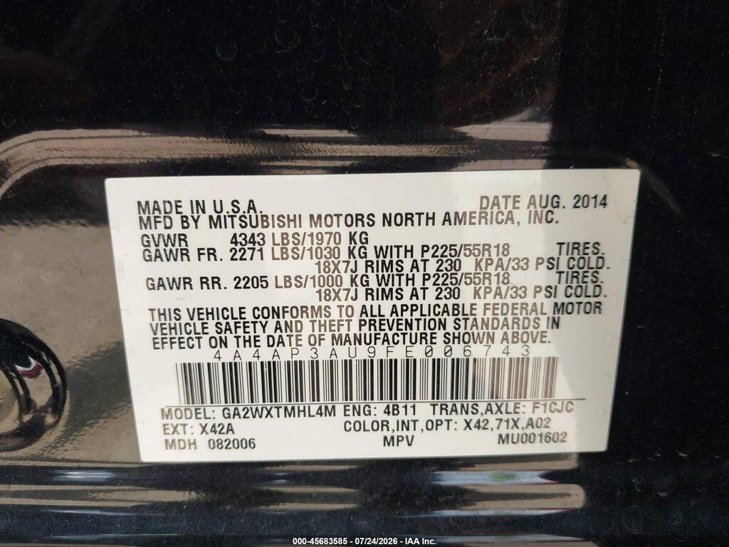 4A4AP3AU9FE006743 2015 MITSUBISHI OUTLANDER SPORT photo no. 9