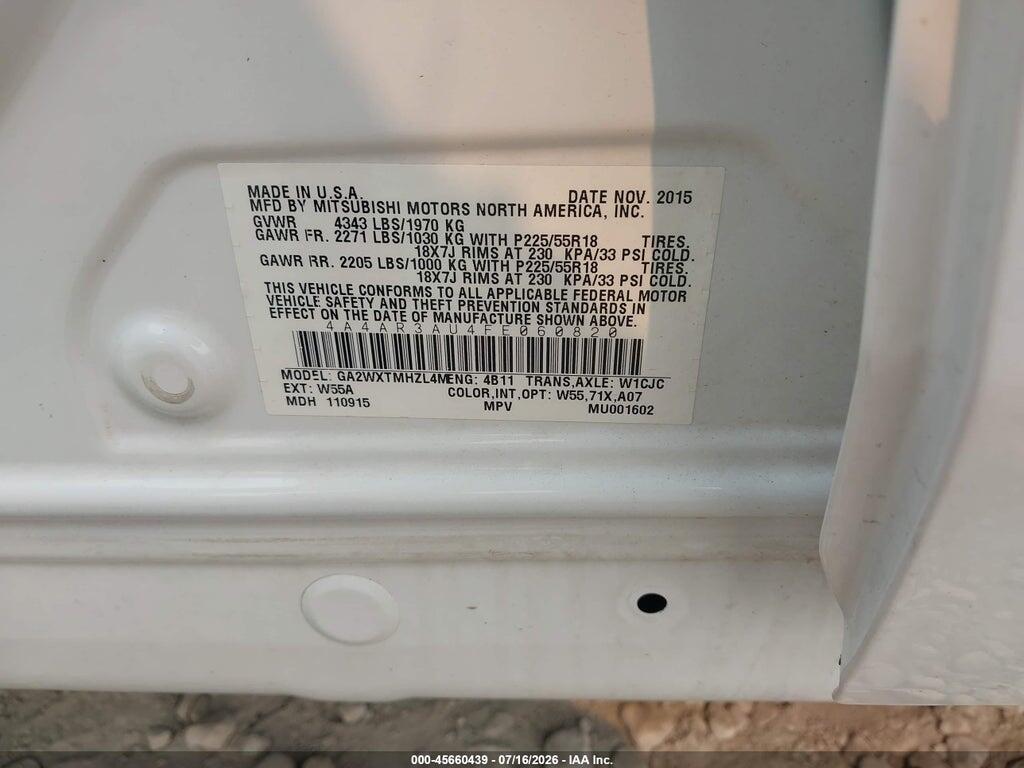 4A4AR3AU4FE060820 2015 MITSUBISHI OUTLANDER SPORT photo no. 9