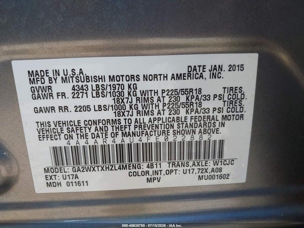 4A4AR4AU4FE022882 2015 MITSUBISHI OUTLANDER SPORT photo no. 9