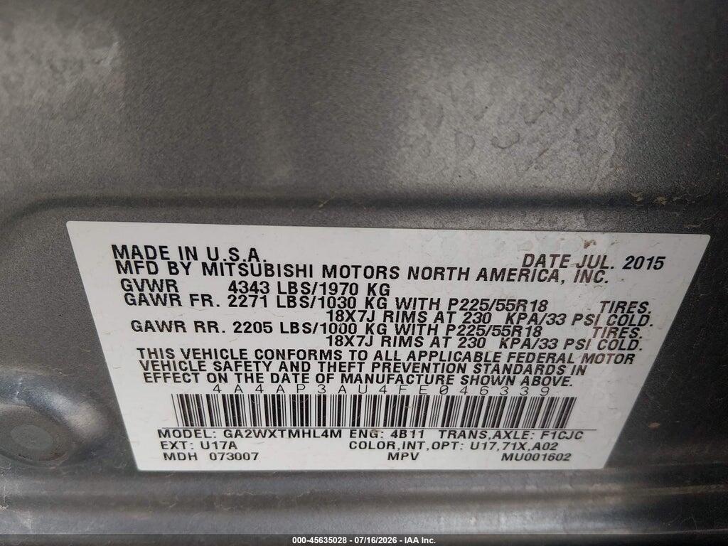 4A4AP3AU4FE046339 2015 MITSUBISHI OUTLANDER SPORT photo no. 9