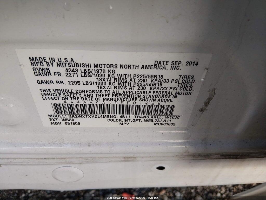 4A4AR4AU9FE010291 2015 MITSUBISHI OUTLANDER SPORT photo no. 9