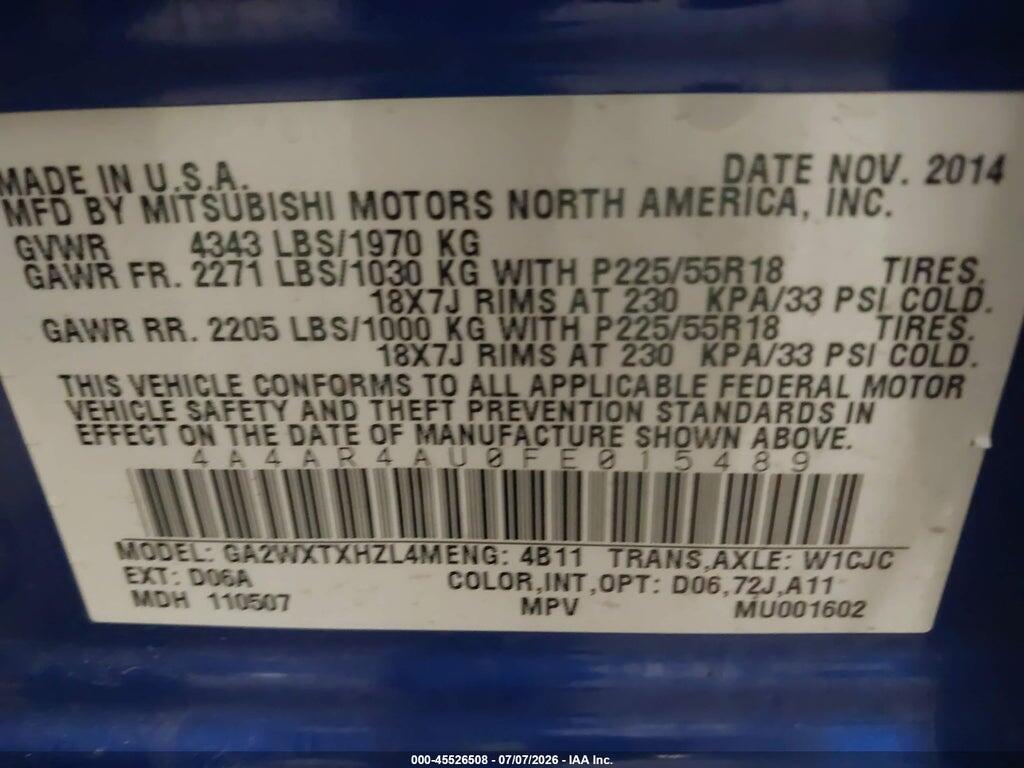 4A4AR4AU0FE015489 2015 MITSUBISHI OUTLANDER SPORT photo no. 9