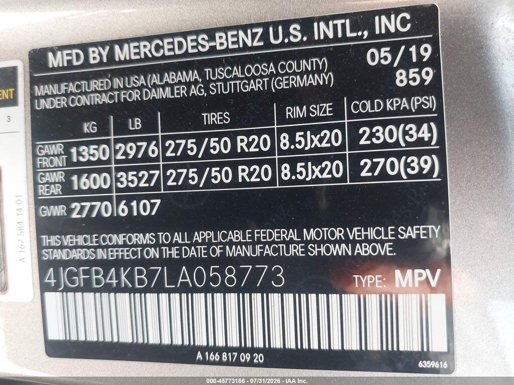 4JGFB4KB7LA058773 2020 MERCEDES-BENZ GLE 350 photo no. 9