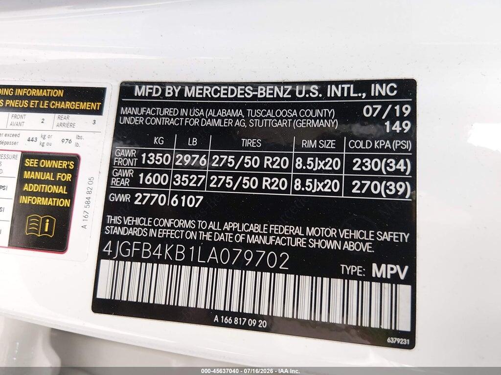 4JGFB4KB1LA079702 2020 MERCEDES-BENZ GLE 350 photo no. 9