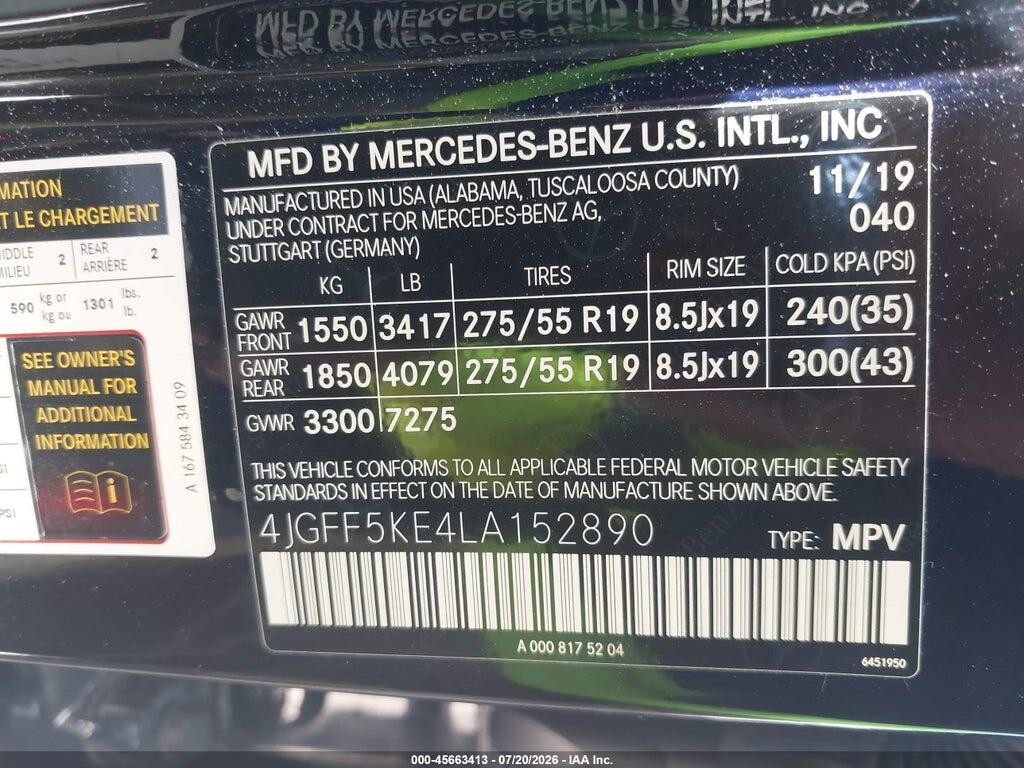 4JGFF5KE4LA152890 2020 MERCEDES-BENZ GLS 450 photo no. 9