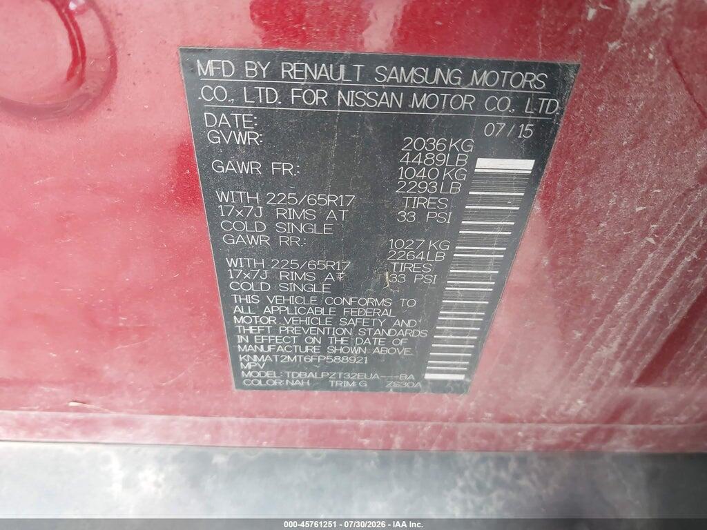 KNMAT2MT6FP588921 2015 NISSAN ROGUE photo no. 9
