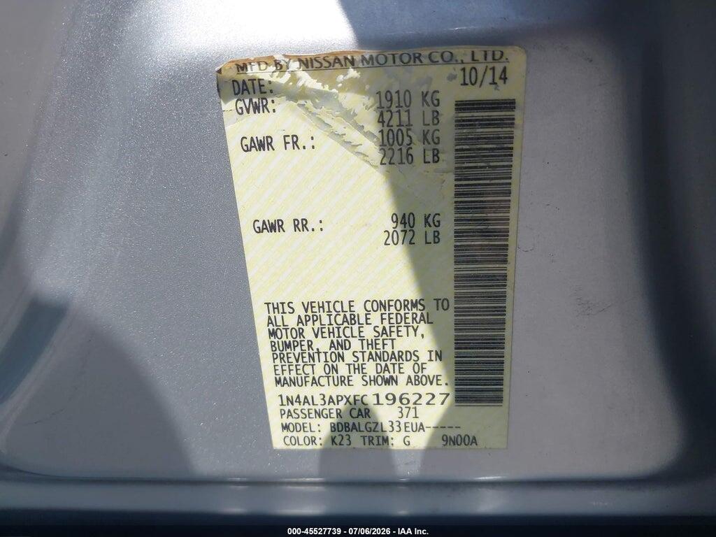 1N4AL3APXFC196227 2015 NISSAN ALTIMA photo no. 9