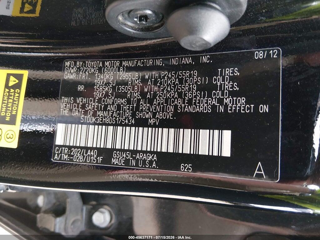5TDDK3EH8DS175434 2013 TOYOTA HIGHLANDER photo no. 9