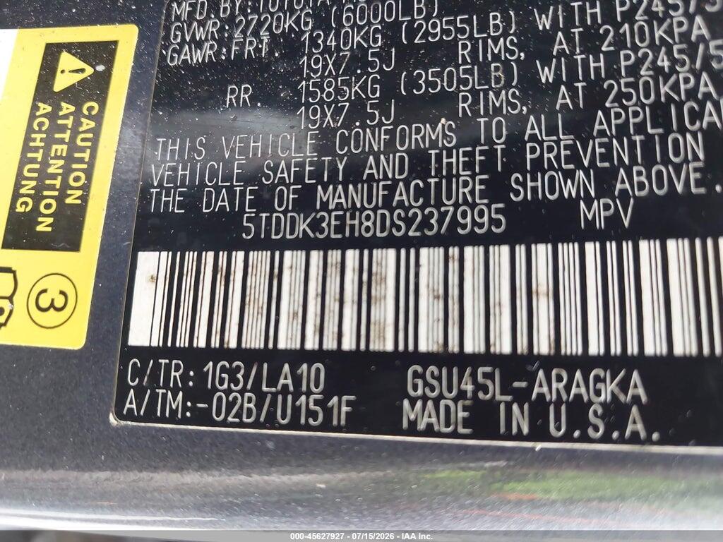 5TDDK3EH8DS237995 2013 TOYOTA HIGHLANDER photo no. 9