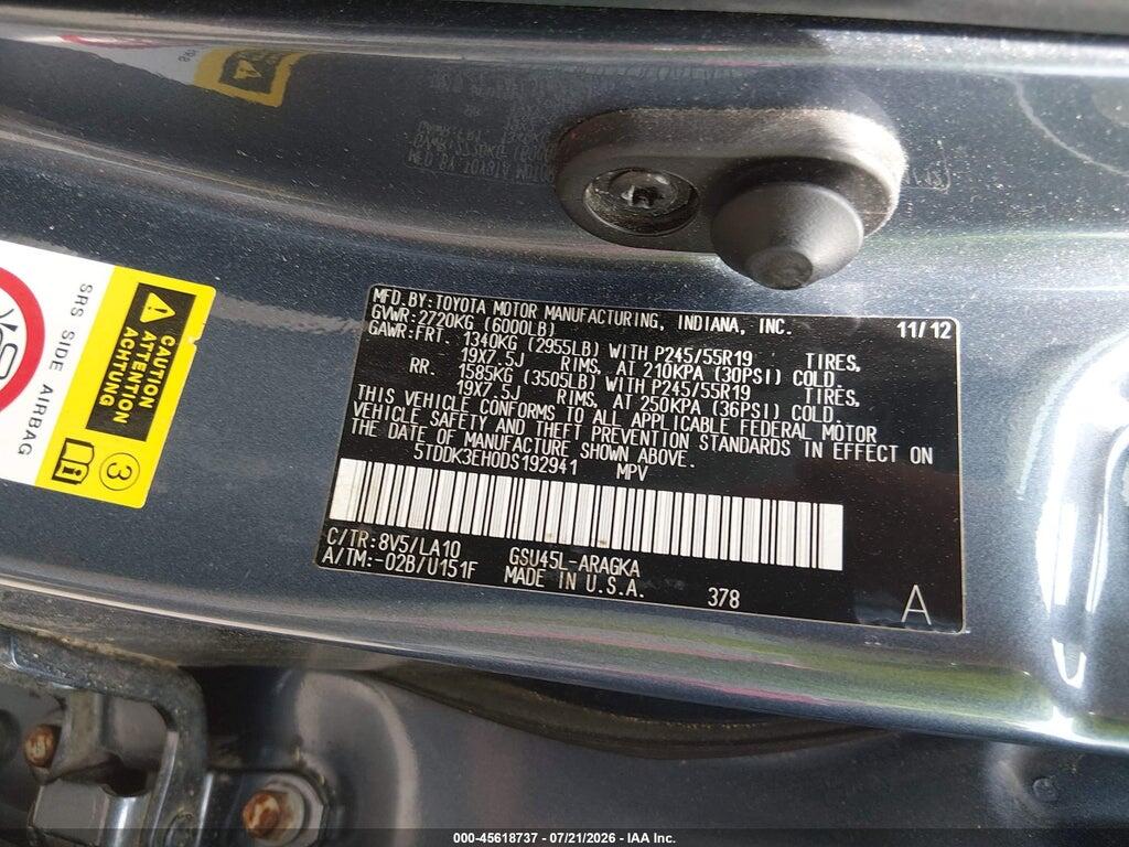 5TDDK3EH0DS192941 2013 TOYOTA HIGHLANDER photo no. 9