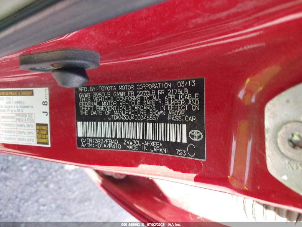 JTDKN3DU4D0346857 2013 TOYOTA PRIUS photo no. 9