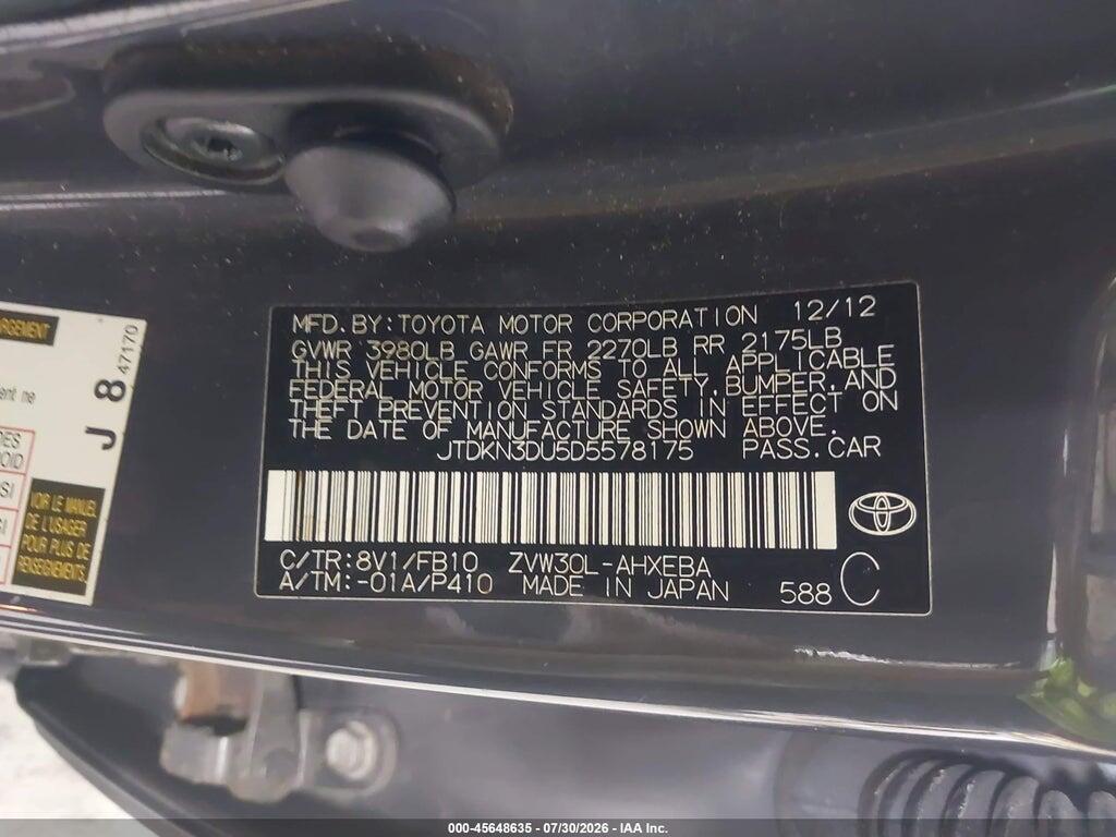 JTDKN3DU5D5578175 2013 TOYOTA PRIUS photo no. 9