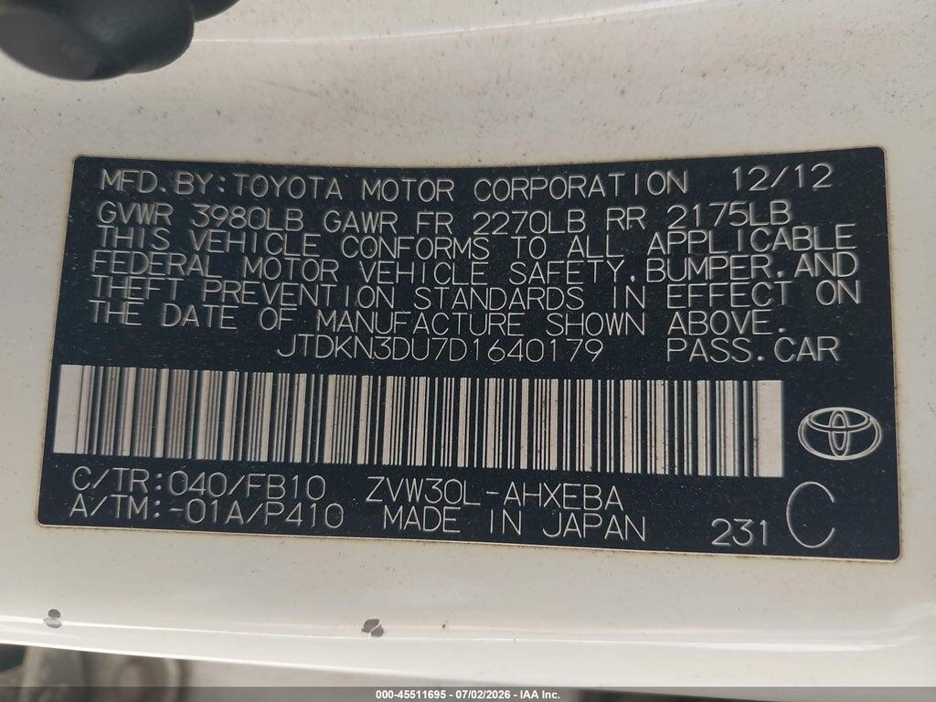 JTDKN3DU7D1640179 2013 TOYOTA PRIUS photo no. 9
