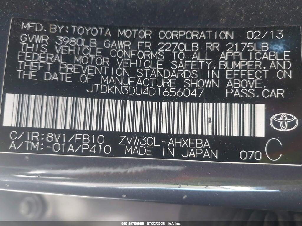 JTDKN3DU4D1656047 2013 TOYOTA PRIUS photo no. 9