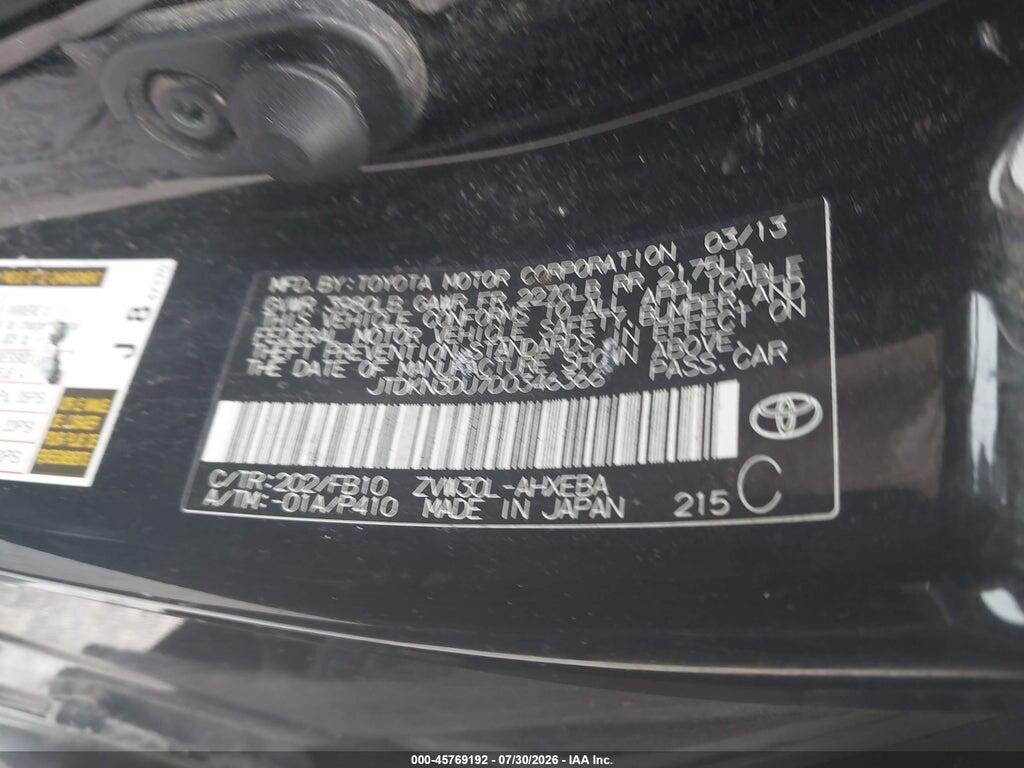 JTDKN3DU7D0346366 2013 TOYOTA PRIUS photo no. 9