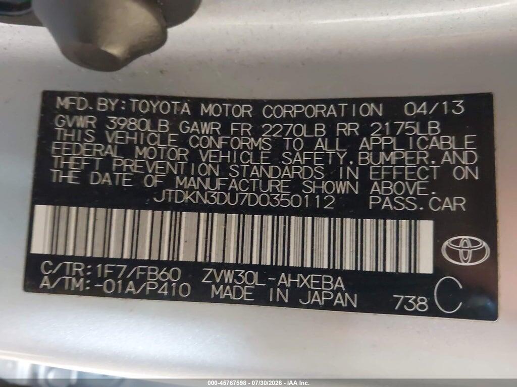 JTDKN3DU7D0350112 2013 TOYOTA PRIUS photo no. 9