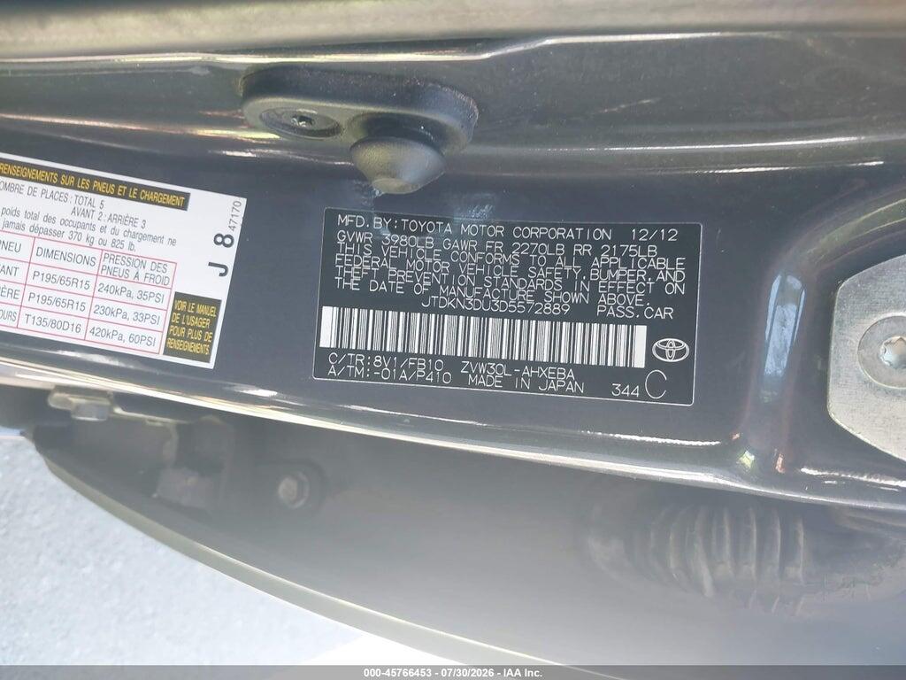 JTDKN3DU3D5572889 2013 TOYOTA PRIUS photo no. 9