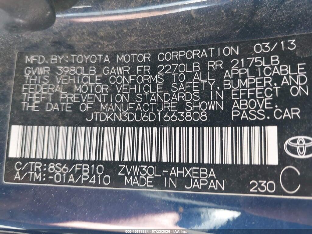 JTDKN3DU6D1663808 2013 TOYOTA PRIUS photo no. 9