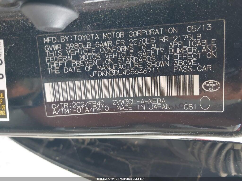 JTDKN3DU4D5646711 2013 TOYOTA PRIUS photo no. 9