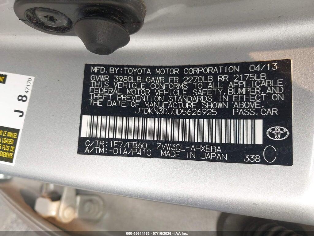 JTDKN3DU0D5626925 2013 TOYOTA PRIUS photo no. 9