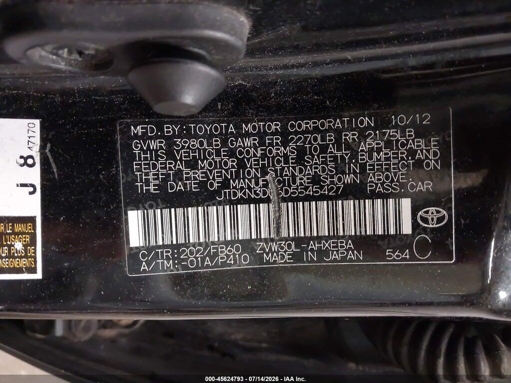 JTDKN3DU6D5545427 2013 TOYOTA PRIUS photo no. 9