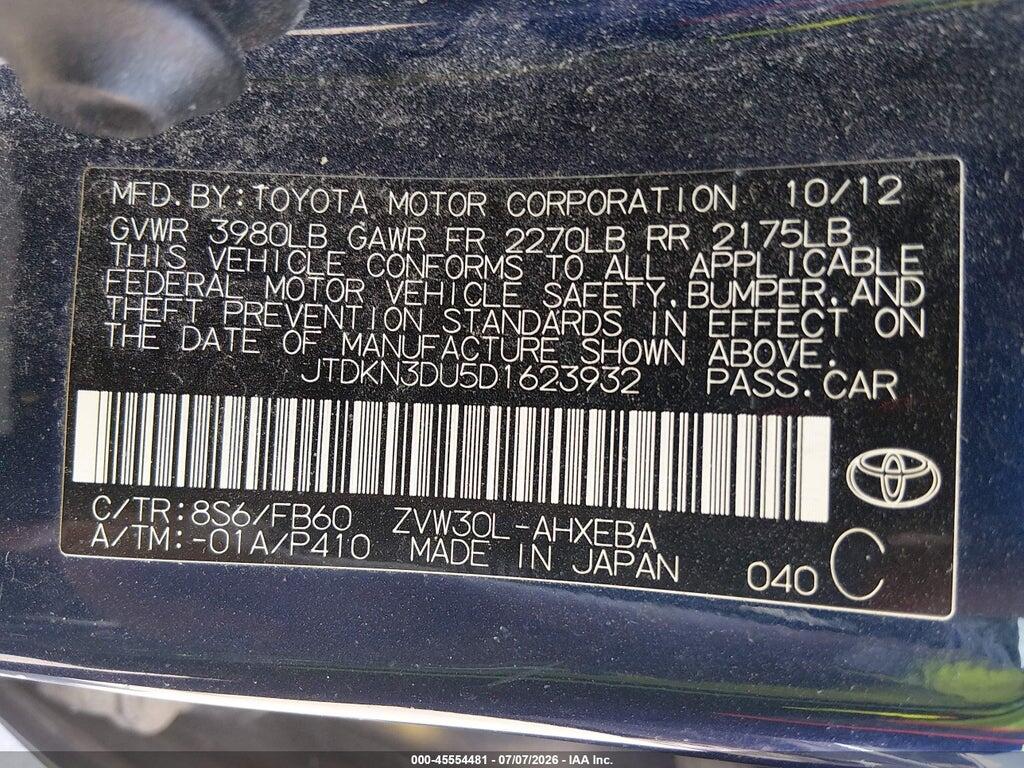 JTDKN3DU5D1623932 2013 TOYOTA PRIUS photo no. 9