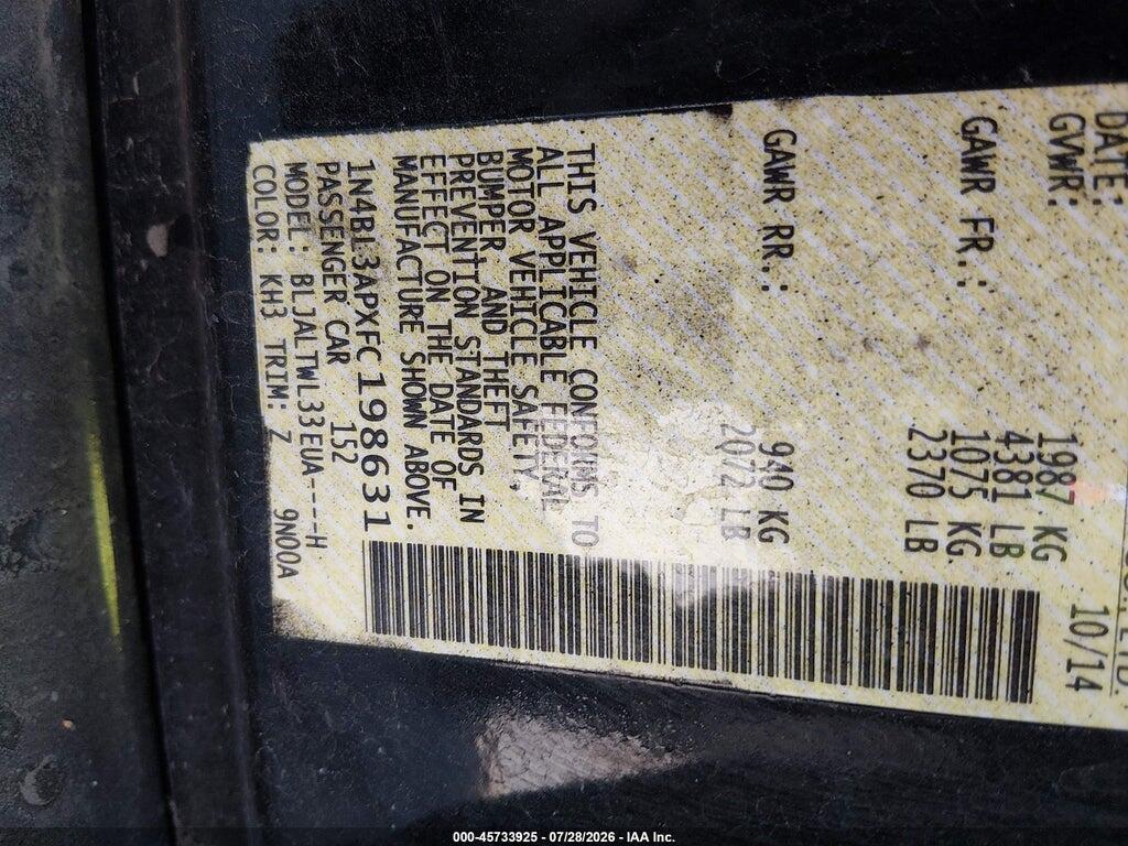 1N4BL3APXFC198631 2015 NISSAN ALTIMA photo no. 9
