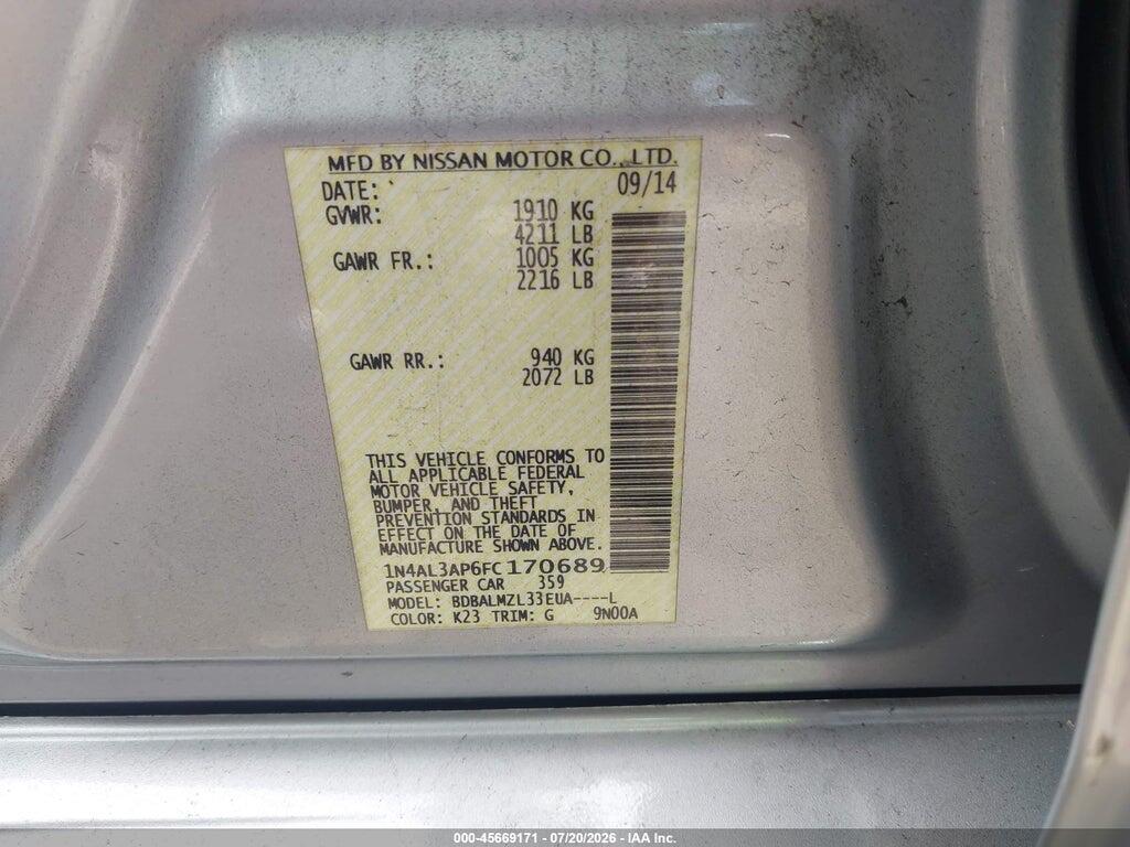 1N4AL3AP6FC170689 2015 NISSAN ALTIMA photo no. 9