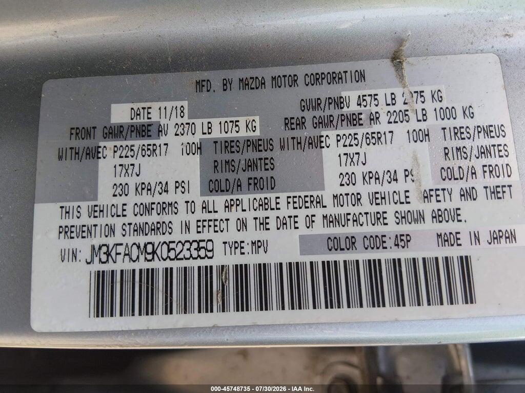 JM3KFACM9K0523359 2019 MAZDA CX-5 photo no. 9