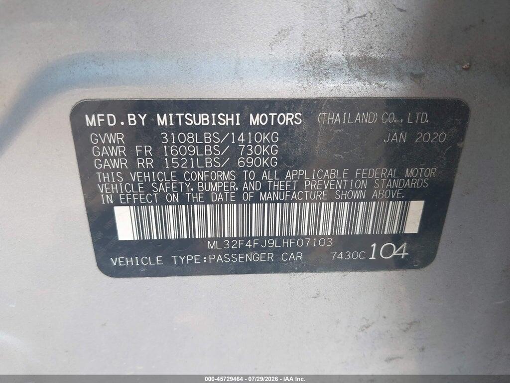 ML32F4FJ9LHF07103 2020 MITSUBISHI MIRAGE G4 photo no. 9