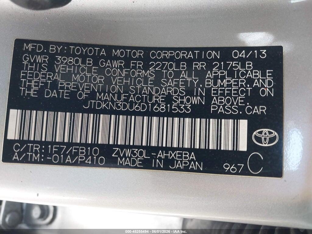 JTDKN3DU6D1681533 2013 TOYOTA PRIUS photo no. 9