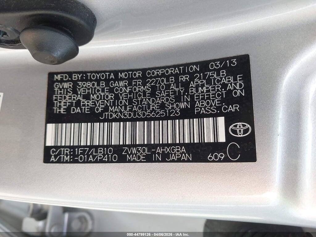 JTDKN3DU3D5625123 2013 TOYOTA PRIUS photo no. 9