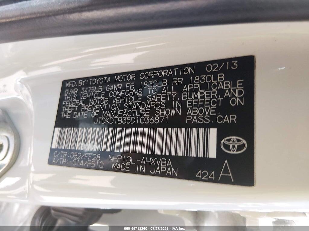 JTDKDTB35D1036871 2013 TOYOTA PRIUS C photo no. 9