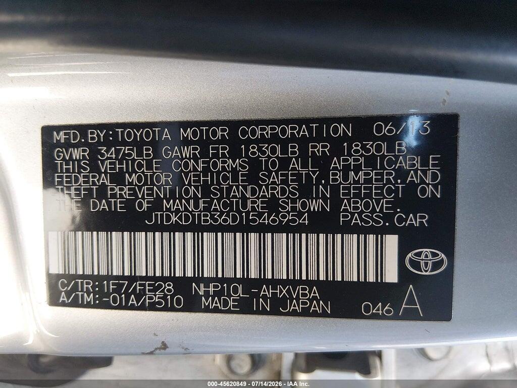 JTDKDTB36D1546954 2013 TOYOTA PRIUS C photo no. 9