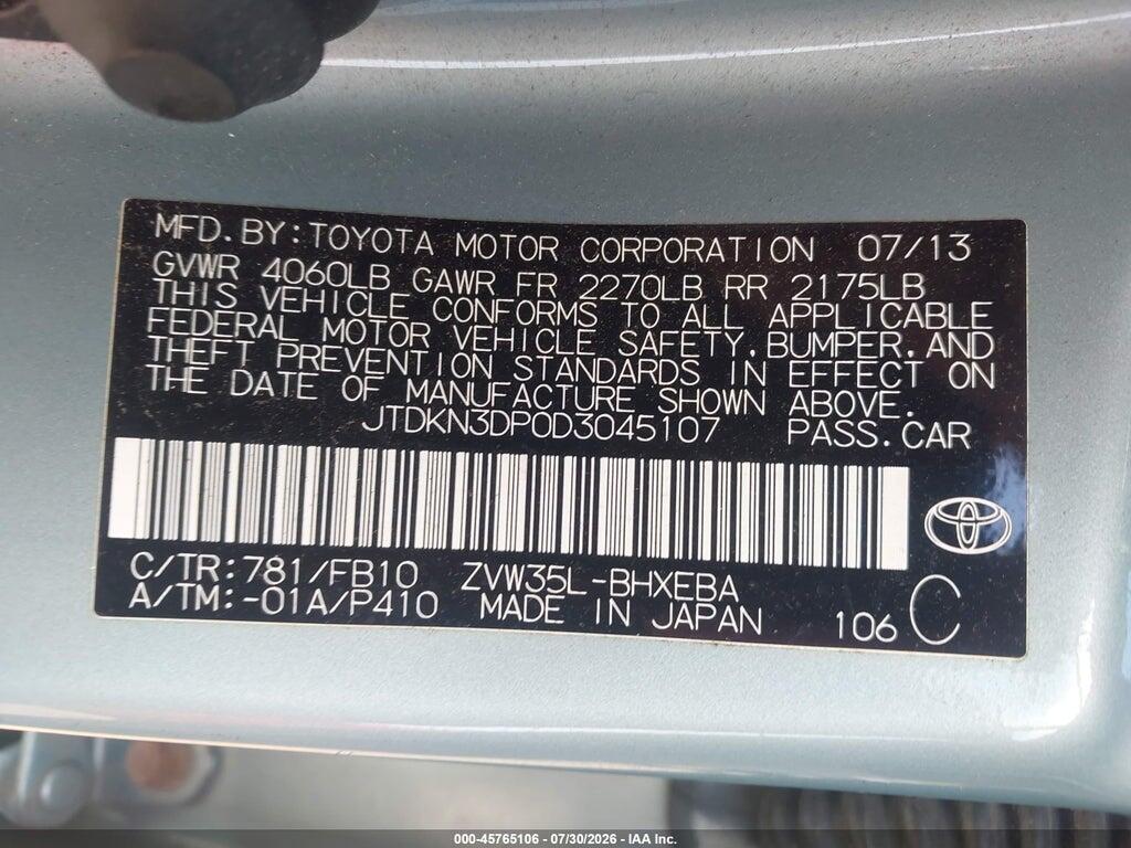 JTDKN3DP0D3045107 2013 TOYOTA PRIUS PLUG-IN photo no. 9