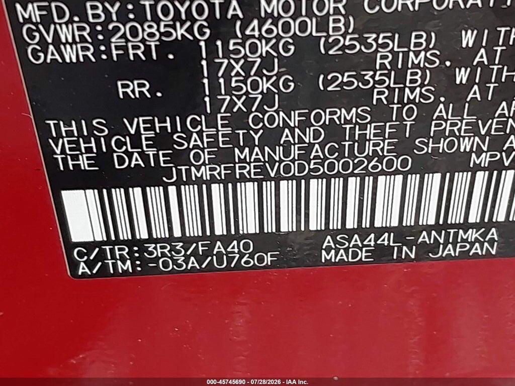 JTMRFREV0D5002600 2013 TOYOTA RAV4 photo no. 9