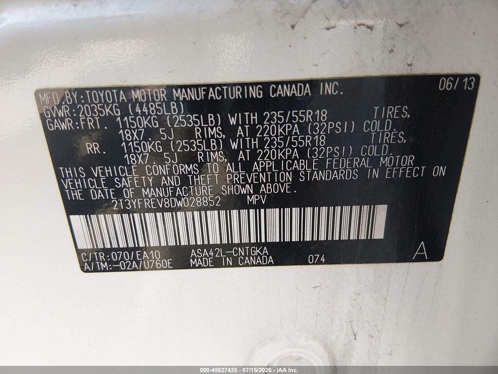 2T3YFREV8DW028852 2013 TOYOTA RAV4 photo no. 9