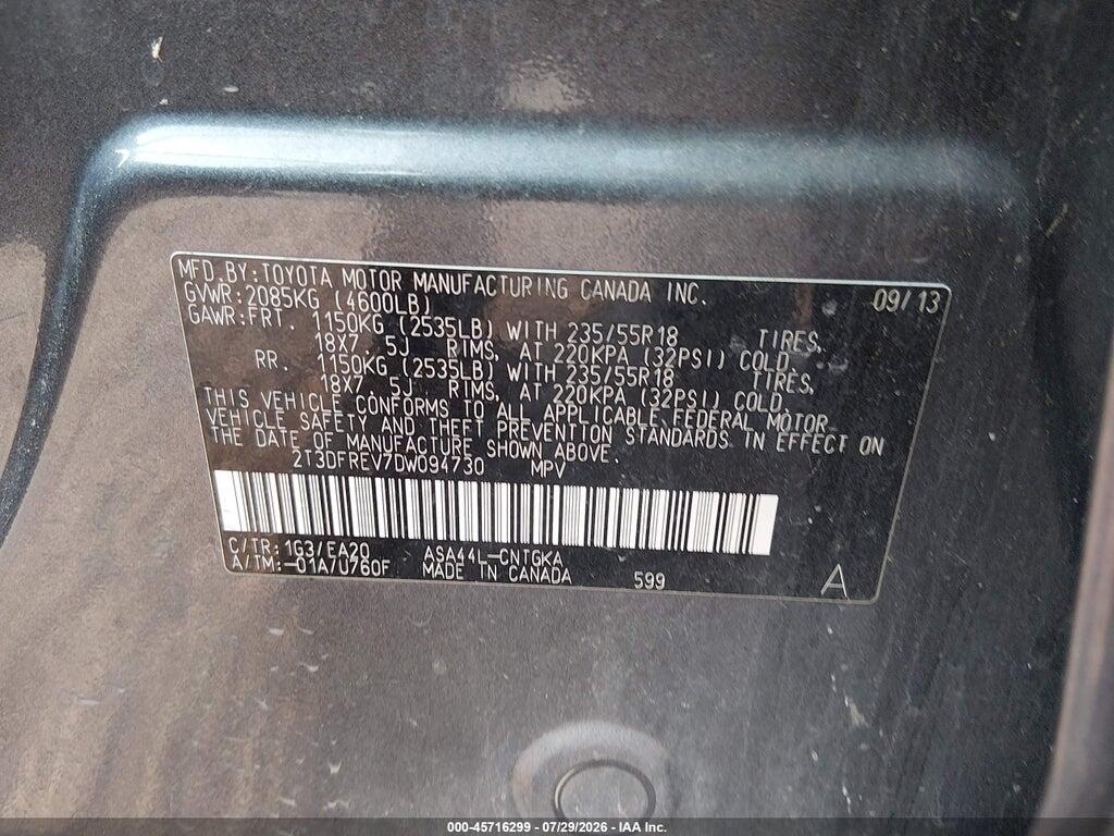 2T3DFREV7DW094730 2013 TOYOTA RAV4 photo no. 9