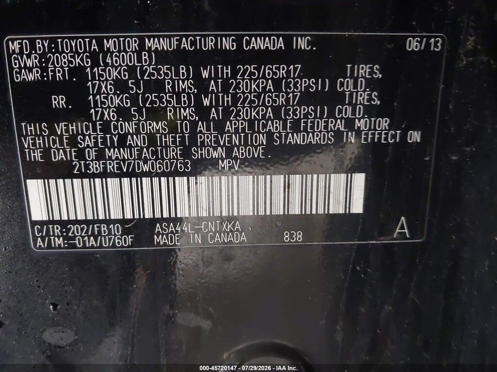 2T3BFREV7DW060763 2013 TOYOTA RAV4 photo no. 9