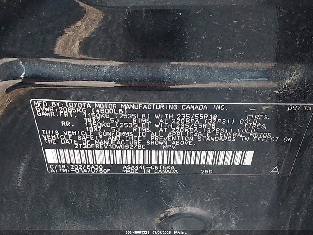 2T3DFREV1DW092780 2013 TOYOTA RAV4 photo no. 9