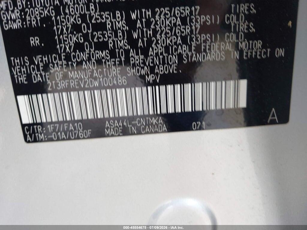 2T3RFREV2DW100486 2013 TOYOTA RAV4 photo no. 9