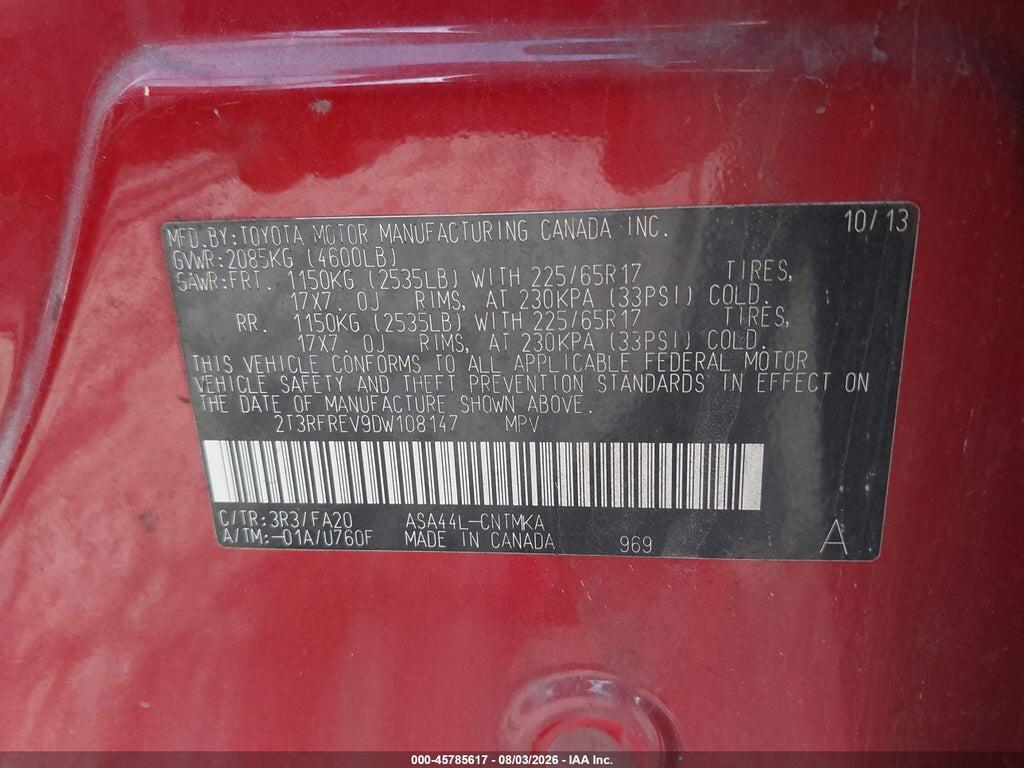2T3RFREV9DW108147 2013 TOYOTA RAV4 photo no. 9
