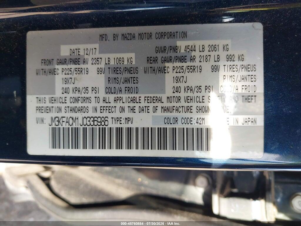 JM3KFACM1J0336986 2018 MAZDA CX-5 photo no. 9